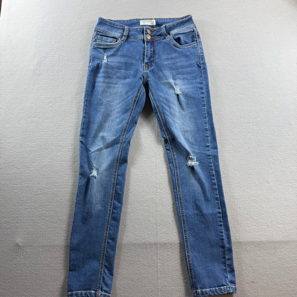 Encore Jeans Skinny Jeans Women 9 Blue Distressed Mid Rise 28x28